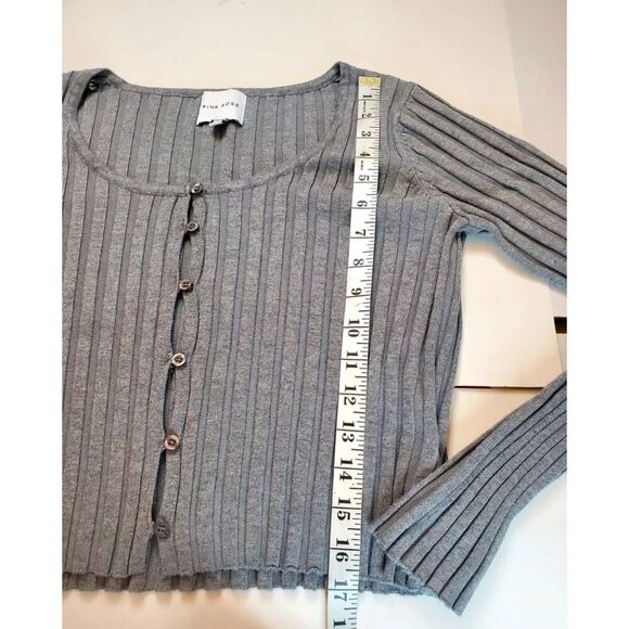 Pink Rose Women's Ribbed Lounge Set Button Down Top Bell Bottom Pants Gray M - Picture 7 of 9